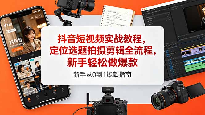 抖音短视频实战教程，定位选题拍摄剪辑全流程，新手轻松做爆款-仙女副业网