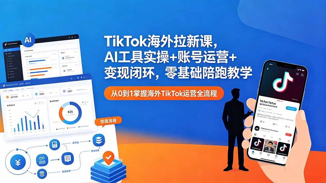 TikTok海外拉新课，AI工具实操+账号运营+变现闭环，零基础陪跑教学-仙女副业网