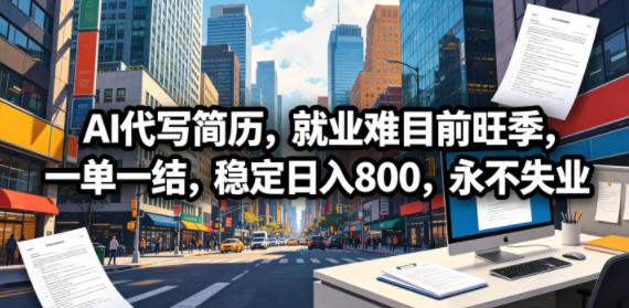 AI代写简历，就业难目前旺季，一单一结，稳定日入800，永不失业-仙女副业网