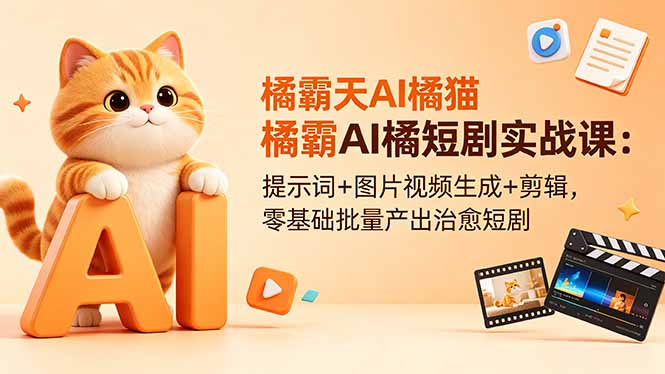 橘霸天AI橘猫短剧实战课：提示词+图片视频生成+剪辑，零基础批量产出治愈短剧-仙女副业网