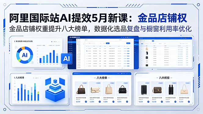 阿里国际站AI提效5月新课:金品店铺权重提升八大榜单,数据化选品复盘与橱窗利用率优化-仙女副业网