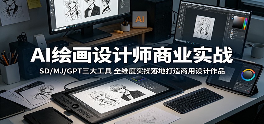 AI绘画设计师商业实战：SD/MJ/GPT三大工具，全维度实操落地打造商用设计作品-仙女副业网