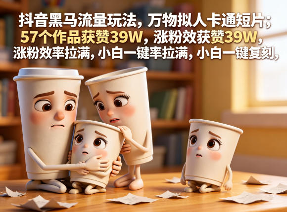 抖音黑马流量玩法,万物拟人卡通短片,57个作品获赞39W,涨粉效率拉满,小白一键复刻,保姆级拆解-仙女副业网