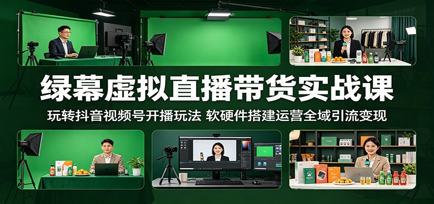 绿幕虚拟直播带货实战课:玩转抖音视频号开播玩法,软硬件搭建运营全域引流变现-仙女副业网