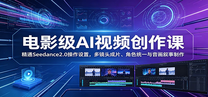 电影级AI视频创作课：精通Seedance2.0操作设置，多镜头成片、角色统一与音画叙事制作-仙女副业网