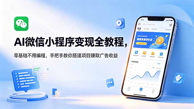 AI微信小程序变现全教程，零基础不用编程，手把手教你搭建项目赚取广告收益-仙女副业网
