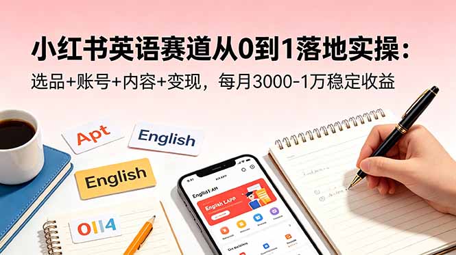 小红书英语赛道从0到1落地实操：选品+账号+内容+变现，每月3000-1万稳定收益-仙女副业网