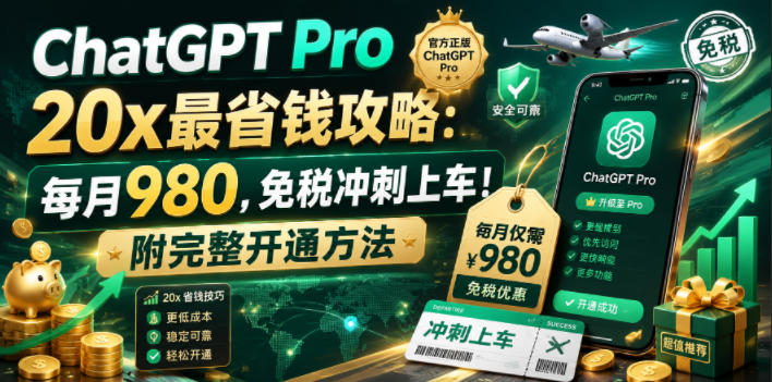 ChatGPT Pro 20x最省钱攻略:每月980,免税冲刺上车!附完整开通方法【文档】-仙女副业网