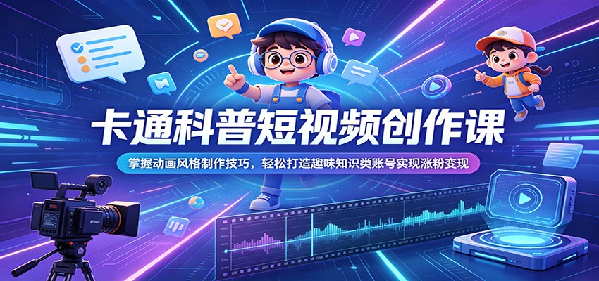 卡通科普短视频创作课:掌握动画风格制作技巧,轻松打造趣味知识类账号实现涨粉变现-仙女副业网