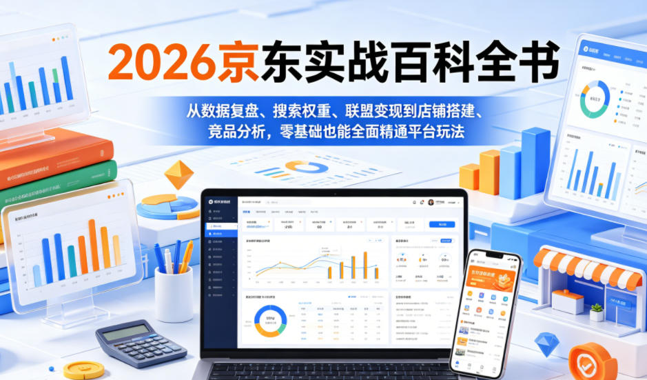 2026京东实战百科全书,从数据复盘、搜索权重、联盟变现到店铺搭建、竞品分析,零基础也能全面精通平台玩法-仙女副业网