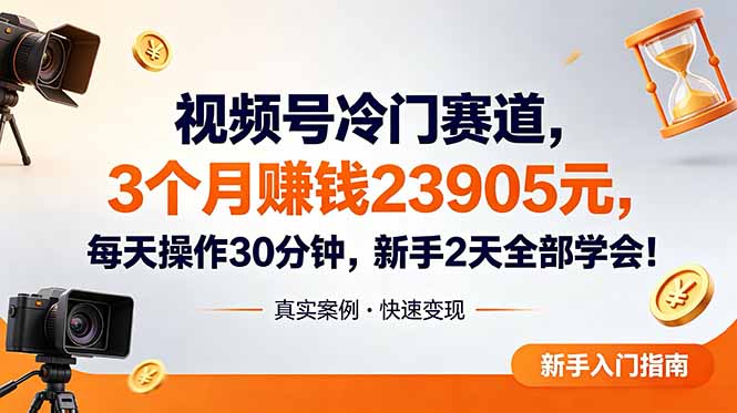 视频号冷门赛道，3个月变现23905元，新手2天学会 每天操作30分钟！-仙女副业网
