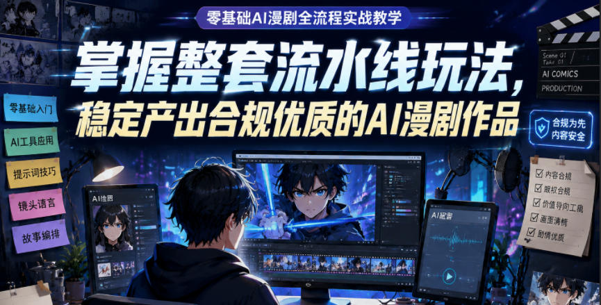 零基础AI漫剧全流程实战教学，掌握整套流水线玩法，稳定产出合规优质的AI漫剧作品-仙女副业网