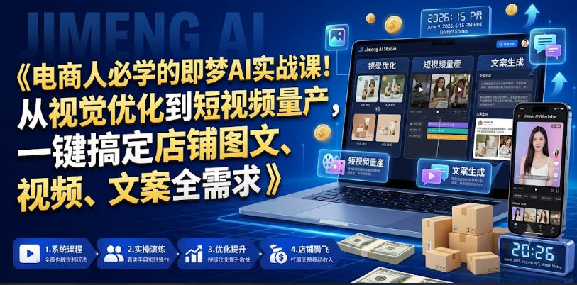 电商人必学的即梦AI实战课!从视觉优化到短视频量产,一键搞定店铺图文、视频、文案全需求-仙女副业网