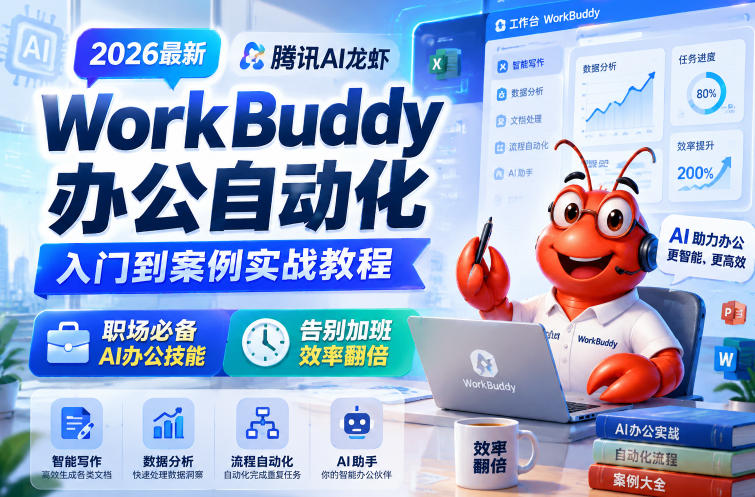2026最新腾讯AI龙虾WorkBuddy办公自动化入门到案例实战教程，职场必备AI办公技能，告别加班，效率翻倍-仙女副业网