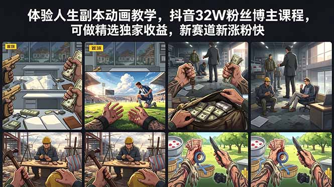 体验人生副本动画教学, 抖音32W粉丝博主课程,可做精选独家收益,新赛道新涨粉快-仙女副业网