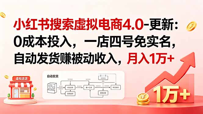 小红书搜索虚拟电商4.0-更新:0成本投入,一店四号免实名,自动发货赚被动收入,月入1万+-仙女副业网