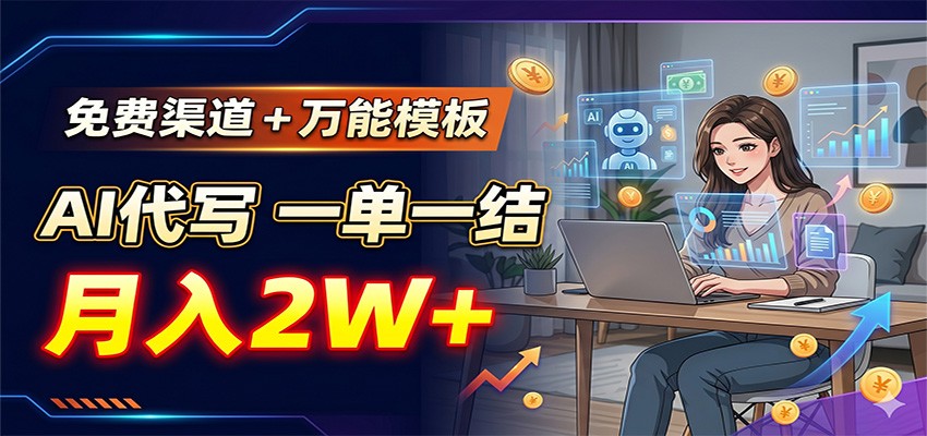 免费渠道+万能模板,AI代写一单一结,月入2W+-仙女副业网