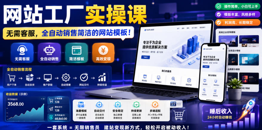 网站工厂实操课,无需客服,网站模板自动赚钱!【原创双语字幕】-仙女副业网