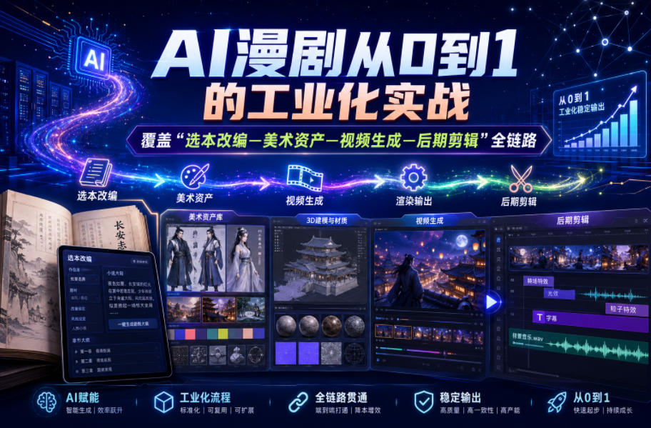 AI漫剧从0到1的工业化实战,覆盖“选本改编—美术资产—视频生成—后期剪辑”全链路(更新6月)-仙女副业网