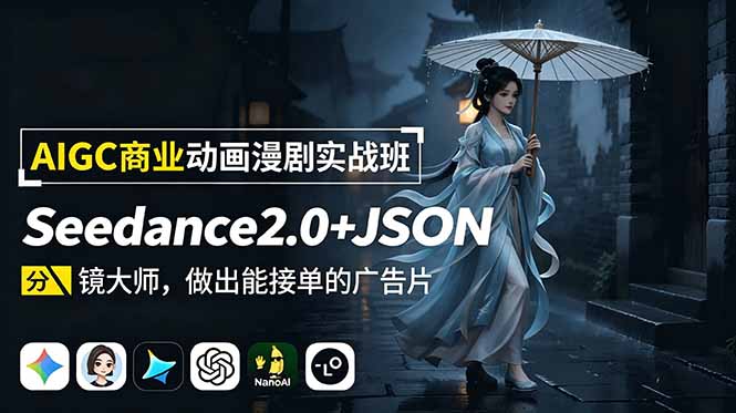 AIGC商业动画漫剧实战班:Seedance2.0+JSON分镜大师,做出能接单的广告片-仙女副业网
