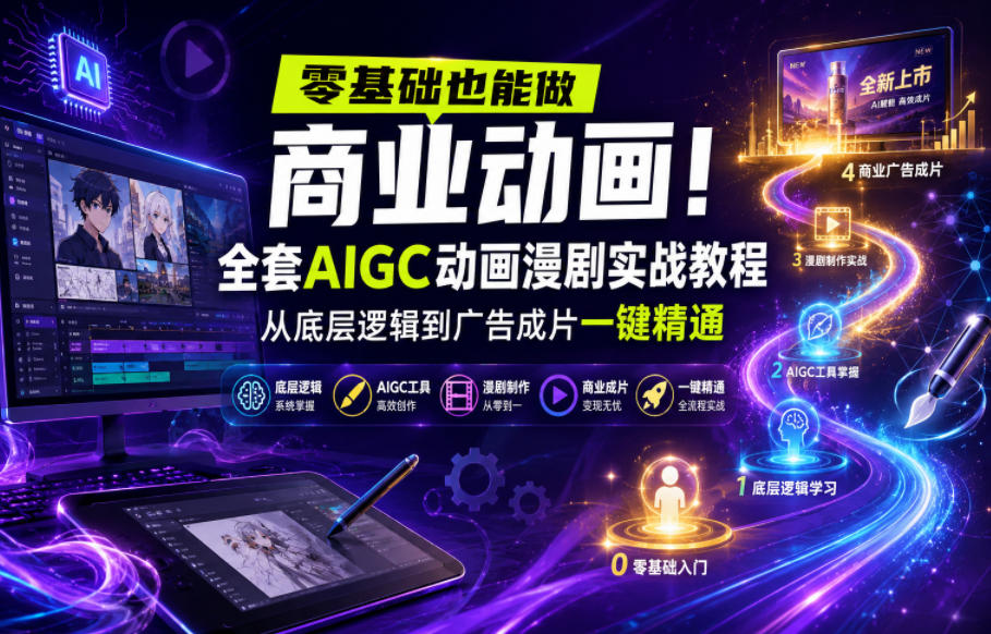 零基础也能做商业动画！全套AIGC动画漫剧实战教程，从底层逻辑到广告成片一键精通-仙女副业网