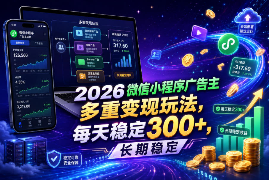 2026微信小程序广告主,多重变现玩法,每天稳定300+,长期稳定【揭秘】-仙女副业网