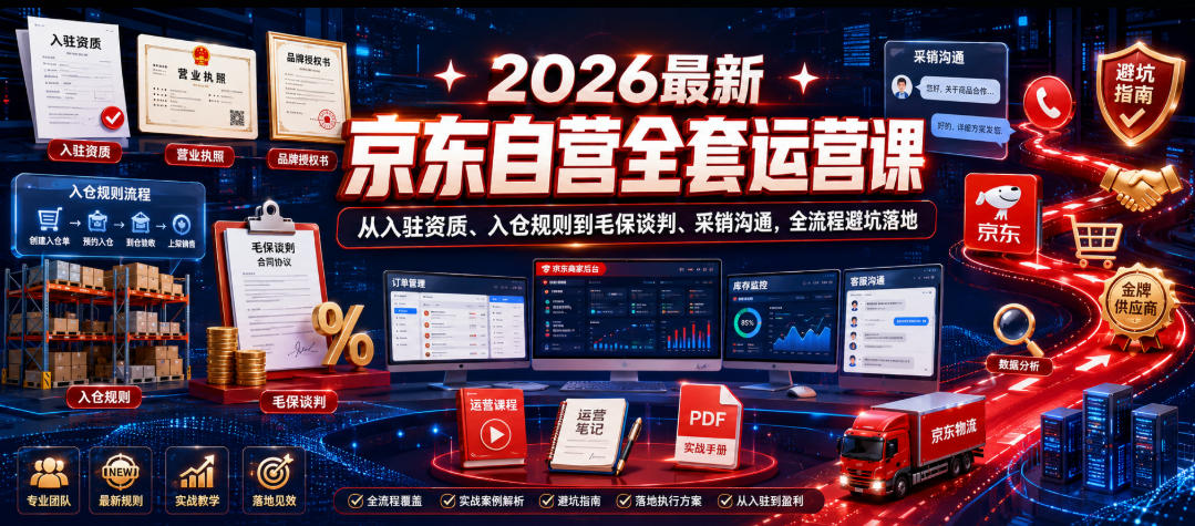 2026最新京东自营全套运营课，从入驻资质、入仓规则到毛保谈判、采销沟通，全流程避坑落地-仙女副业网