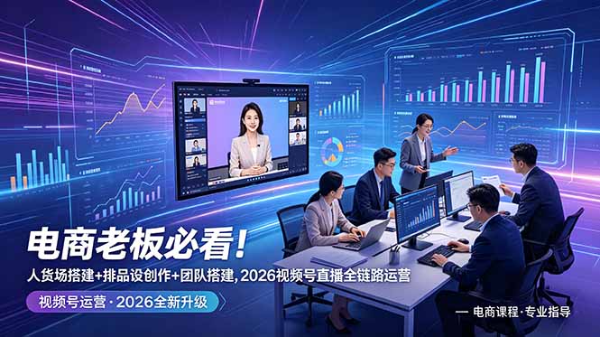 电商老板必看!人货场搭建+排品设计+素材创作+团队搭建,2026视频号直播全链路运营-仙女副业网