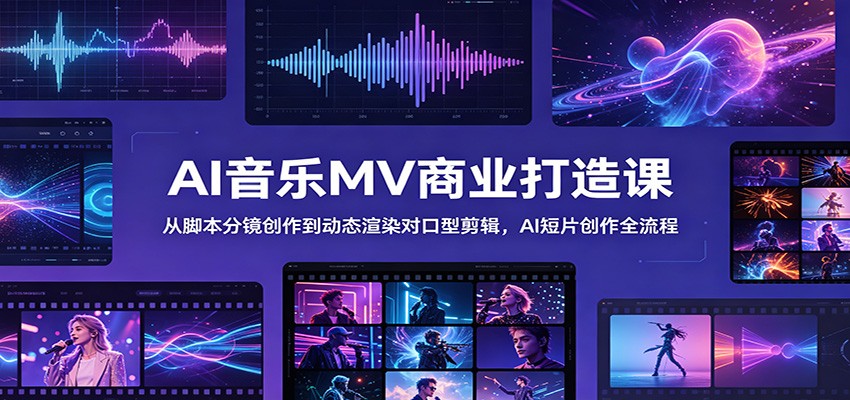 AI音乐MV商业打造课:从脚本分镜创作到动态渲染对口型剪辑,AI短片创作全流程-仙女副业网