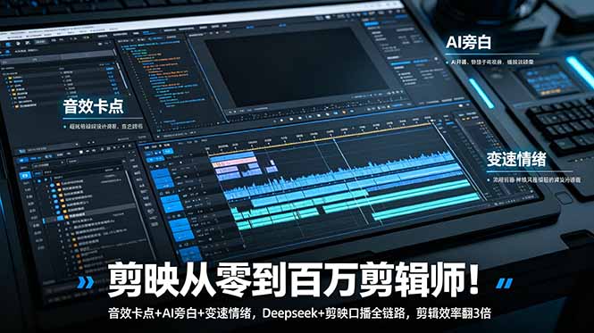 剪映从零到百万剪辑师!音效卡点+AI旁白+变速情绪,Deepseek+剪映口播全链路,剪辑效率翻3倍-仙女副业网