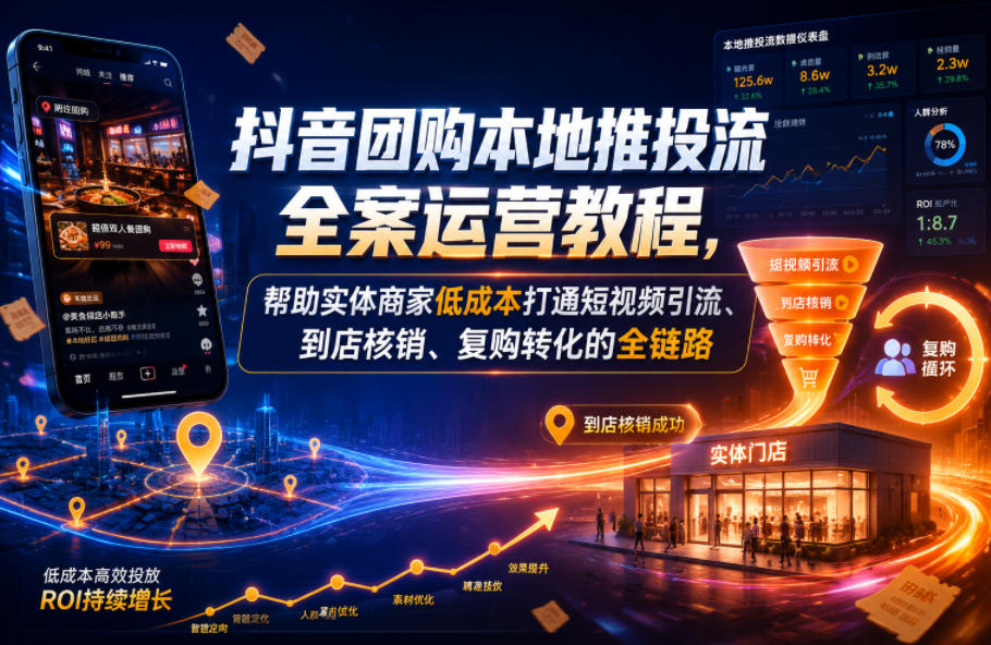 抖音团购本地推投流全案运营教程，帮助实体商家低成本打通短视频引流、到店核销、复购转化的全链路-仙女副业网