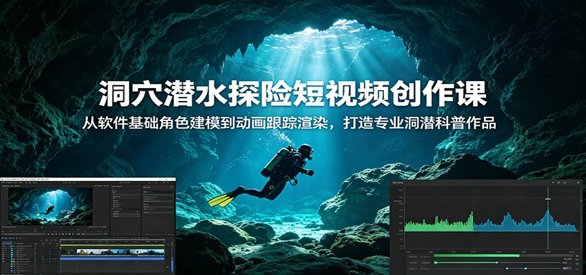 洞穴潜水探险短视频创作课：从软件基础角色建模到动画跟踪渲染，打造专业洞潜科普作品-仙女副业网