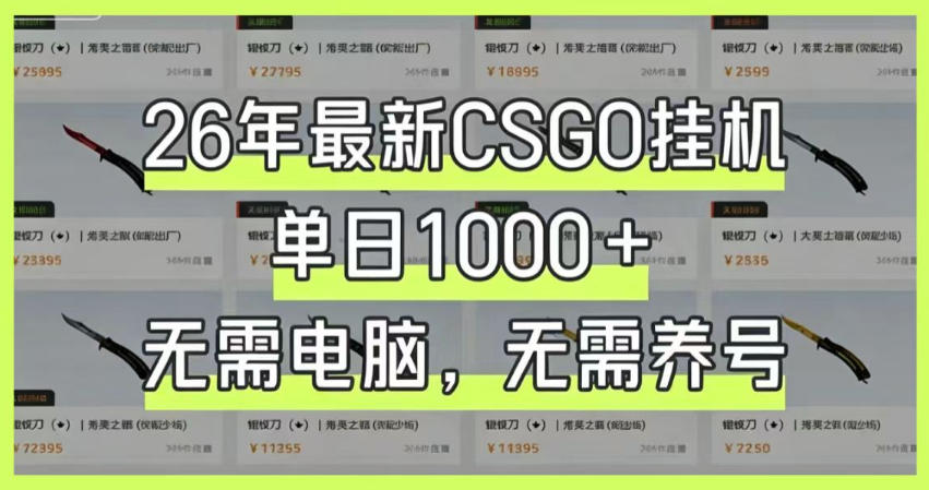 26年最新CSGO挂G系统,单日1000+,无需电脑,无需养号,0基础可上手【揭秘】-仙女副业网