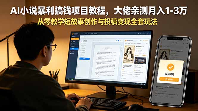 AI小说暴利搞钱项目教程,大佬亲测月入1-3万,从零教学短故事创作与投稿变现全套玩法-仙女副业网