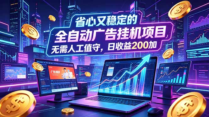 全自动广告挂机项目,全程无需人工值守。稳定创收每日收益200+-仙女副业网
