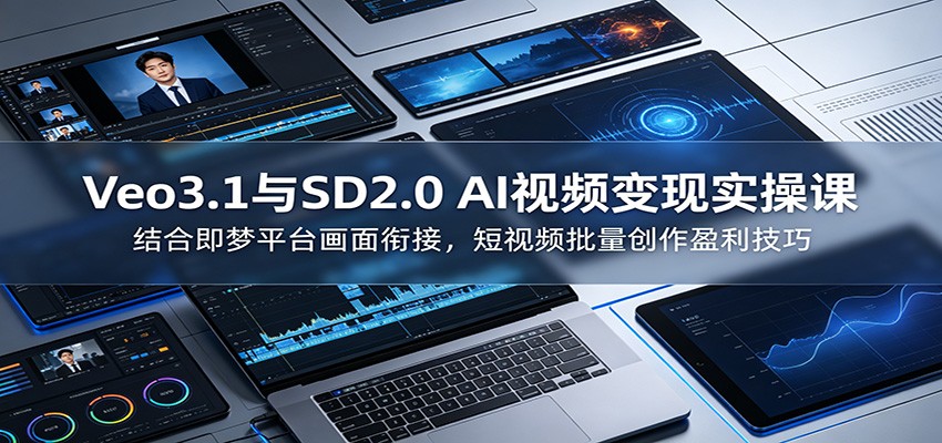 Veo3.1与SD2.0 AI视频变现实操课课:结合即梦平台画面衔接,短视频批量创作盈利技巧-仙女副业网