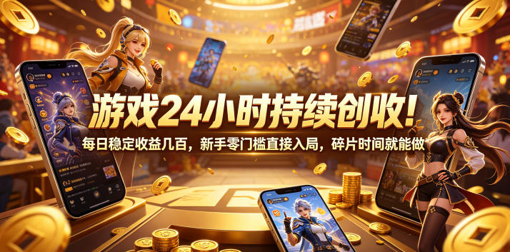游戏24小时持续创收!每日稳定收益几百,新手零门槛直接入局,碎片时间就能做【揭秘】-仙女副业网