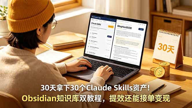 30天拿下30个Claude Skills资产!Obsidian知识库双教程,提效还能接单变现-仙女副业网