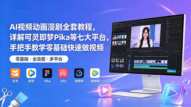 AI视频动画漫剧全套教程,详解可灵即梦Pika等七大平台,手把手教学零基础快速做视频-仙女副业网