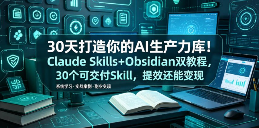 30天打造你的AI生产力库！Claude Skills+Obsidian 双教程，30 个可交付 Skill，提效还能变现-仙女副业网