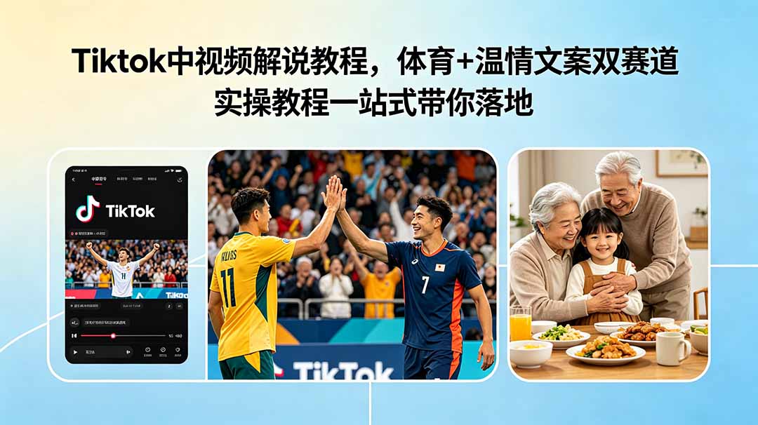 Tiktok中视频解说教程，体育+温情文案双赛道实操教程一站式带你落地-仙女副业网