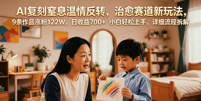 AI复刻窒息温情反转,治愈赛道新玩法,9条作品涨粉122W,日收益700+ 小白轻松上手,详细流程拆解-仙女副业网