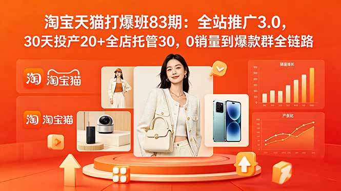 2026淘宝天猫打爆班83期:全站推广3.0,30天投产20+全店托管30,0销量到爆款群全链路-仙女副业网