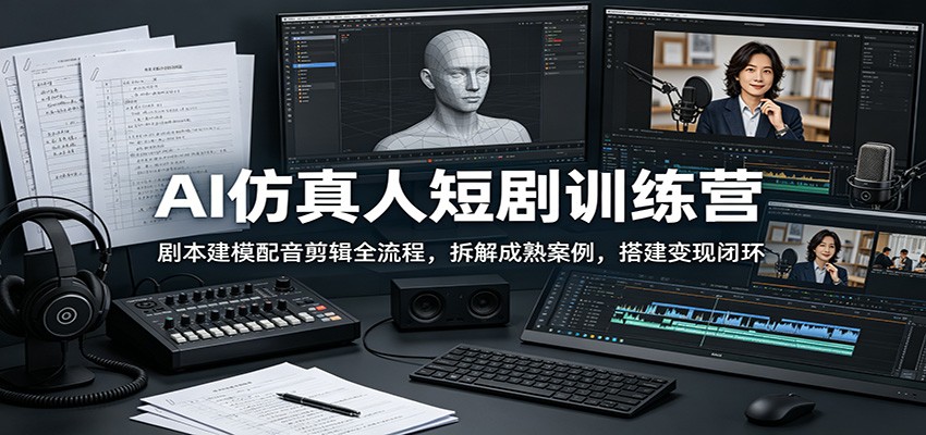 AI仿真人短剧训练营：剧本建模配音剪辑全流程，拆解成熟案例，搭建变现闭环-仙女副业网
