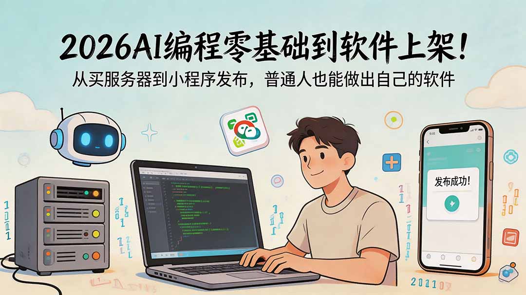 2026AI编程零基础到软件上架!从买服务器到小程序发布,普通人也能做出自己的软件-仙女副业网
