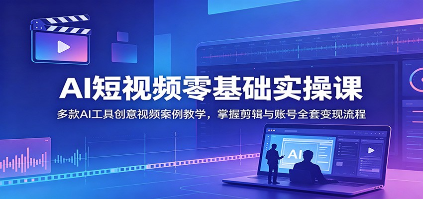 AI短视频零基础实操课：多款AI工具创意视频案例教学，掌握剪辑与账号全套变现流程-仙女副业网