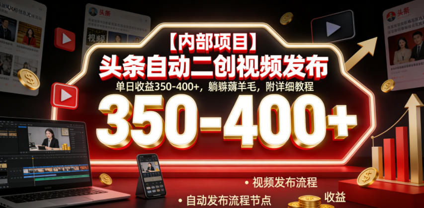【内部项目】头条自动二创视频发布,单日收益350-400+,躺賺薅羊毛,附详细教程【揭秘】-仙女副业网