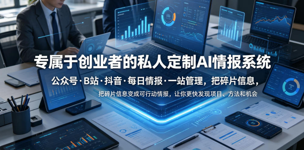专属于创业者的私人定制AI情报系统,公众号·B站·抖音·每日情报·一站管理,把碎片信息变成可行动情报,让你更快发现项目、方法和机会-仙女副业网