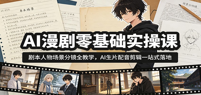 AI漫剧零基础实操课:剧本人物场景分镜全教学,AI生片配音剪辑一站式落地-仙女副业网