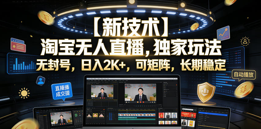 【新技术】淘宝无人直播，独家玩法，无封号，日入2K+，可矩阵，长期稳定【揭秘】-仙女副业网